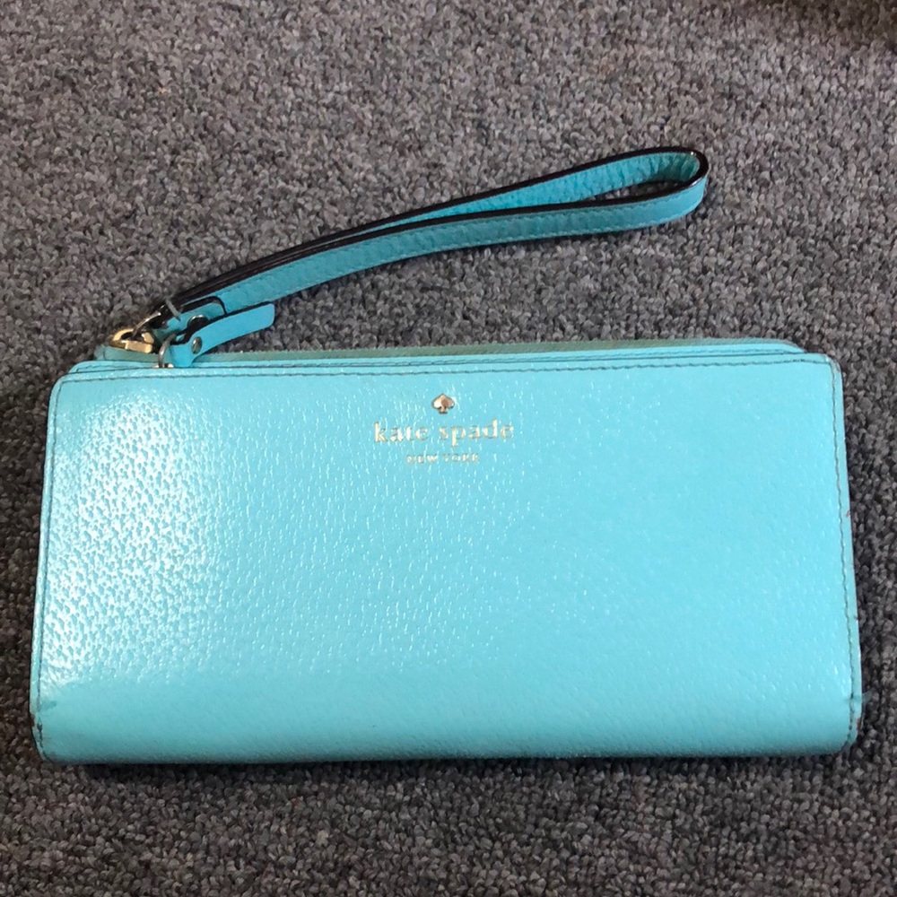 Teal Kate Spade Tech Wallet leather gold